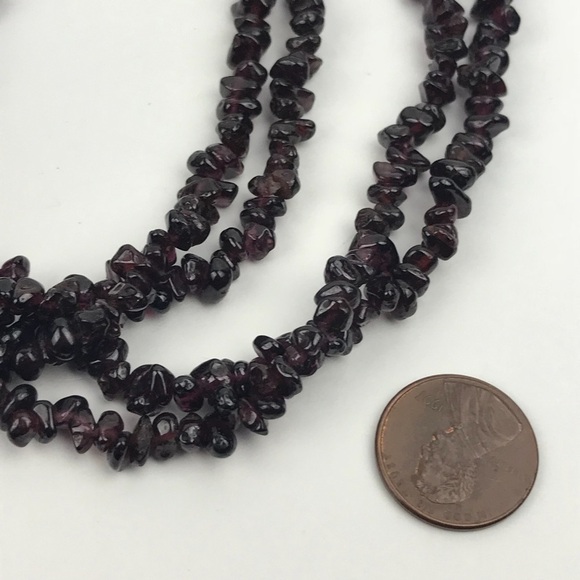 Sterling Silver 4 Strand Garnet Chip Necklace - Picture 6 of 8